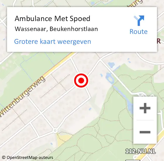 Locatie op kaart van de 112 melding: Ambulance Met Spoed Naar Wassenaar, Beukenhorstlaan op 22 mei 2016 00:11