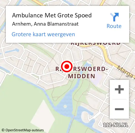 Locatie op kaart van de 112 melding: Ambulance Met Grote Spoed Naar Arnhem, Anna Blamanstraat op 22 mei 2016 01:02