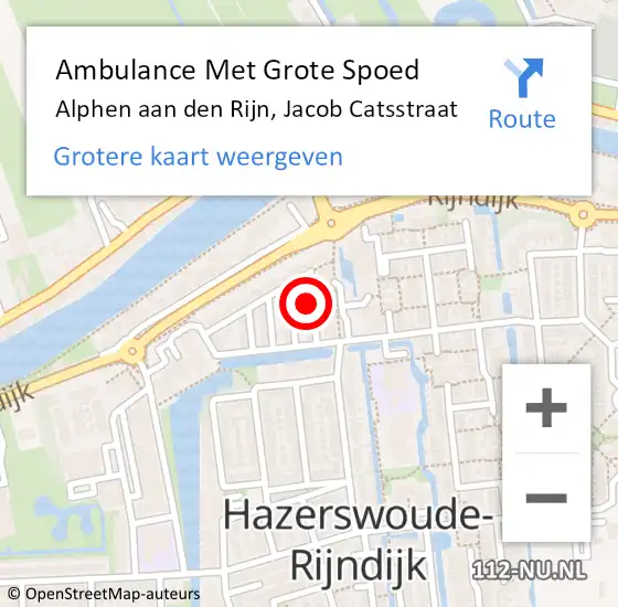 Locatie op kaart van de 112 melding: Ambulance Met Grote Spoed Naar Hazerswoude-Rijndijk, Jacob Catsstraat op 22 mei 2016 01:37