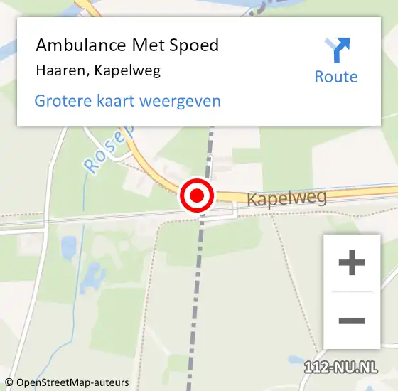 Locatie op kaart van de 112 melding: Ambulance Met Spoed Naar Haaren, Kapelweg op 22 mei 2016 02:09