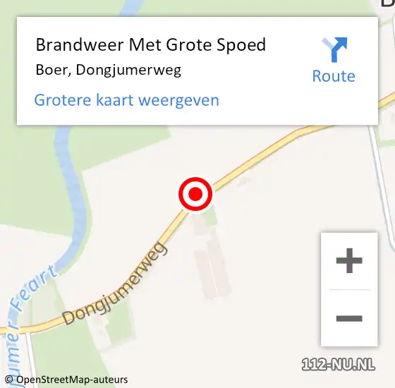 Locatie op kaart van de 112 melding: Brandweer Met Grote Spoed Naar Boer, Dongjumerweg op 22 mei 2016 02:31