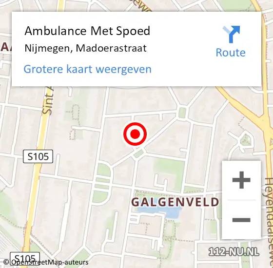 Locatie op kaart van de 112 melding: Ambulance Met Spoed Naar Nijmegen, Madoerastraat op 22 mei 2016 03:21