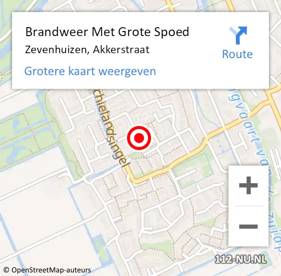 Locatie op kaart van de 112 melding: Brandweer Met Grote Spoed Naar Zevenhuizen, Akkerstraat op 22 mei 2016 06:34