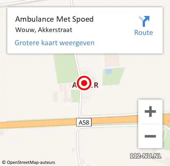 Locatie op kaart van de 112 melding: Ambulance Met Spoed Naar Wouw, Akkerstraat op 22 mei 2016 08:18