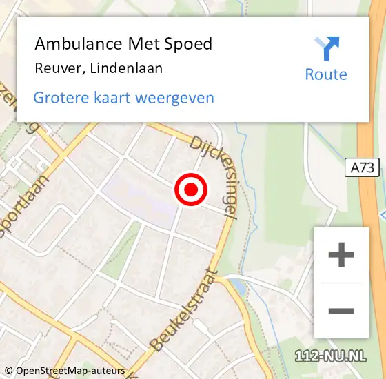 Locatie op kaart van de 112 melding: Ambulance Met Spoed Naar Reuver, Lindenlaan op 22 mei 2016 09:51