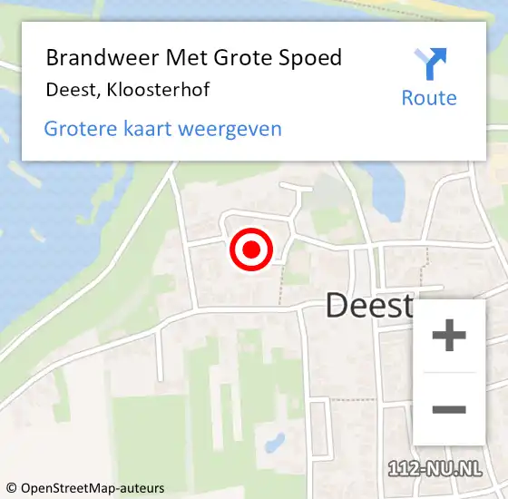 Locatie op kaart van de 112 melding: Brandweer Met Grote Spoed Naar Deest, Kloosterhof op 22 mei 2016 11:17