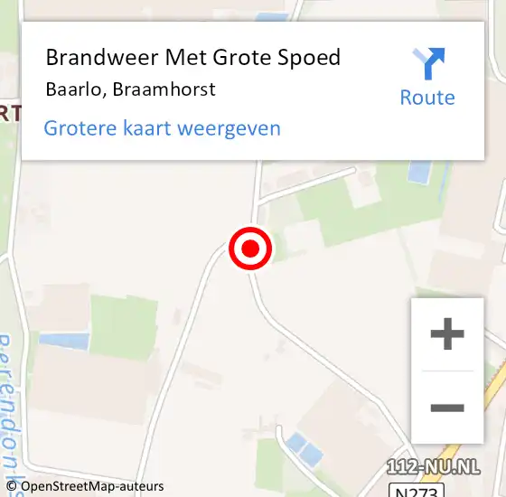 Locatie op kaart van de 112 melding: Brandweer Met Grote Spoed Naar Baarlo, Braamhorst op 22 mei 2016 12:10