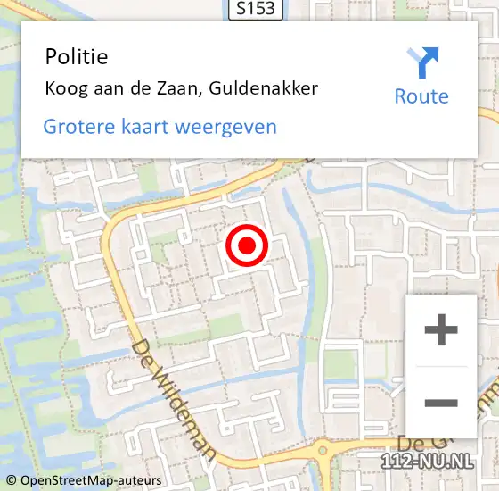 Locatie op kaart van de 112 melding: Politie Koog aan de Zaan, Guldenakker op 22 mei 2016 13:17