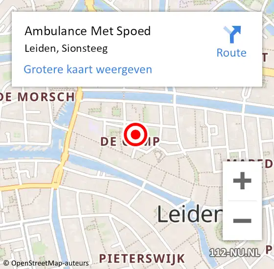 Locatie op kaart van de 112 melding: Ambulance Met Spoed Naar Leiden, Sionsteeg op 22 mei 2016 15:24