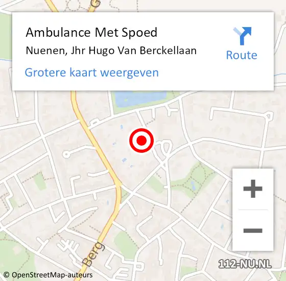 Locatie op kaart van de 112 melding: Ambulance Met Spoed Naar Nuenen, Jhr Hugo Van Berckellaan op 22 mei 2016 16:20