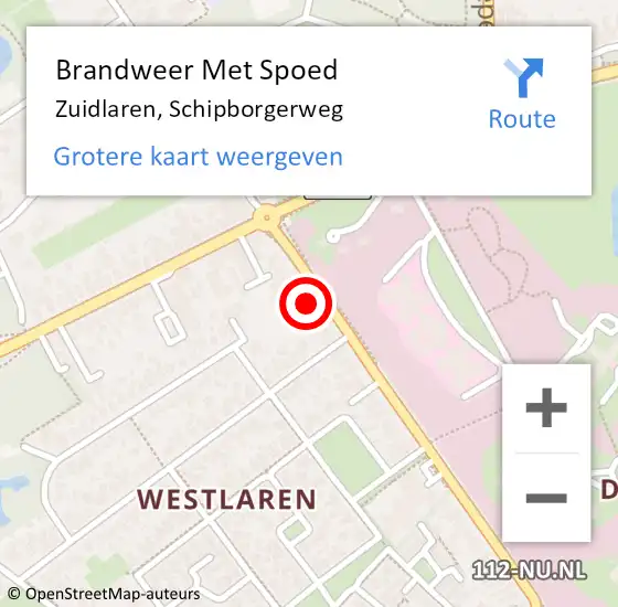 Locatie op kaart van de 112 melding: Brandweer Met Spoed Naar Zuidlaren, Schipborgerweg op 22 mei 2016 18:40