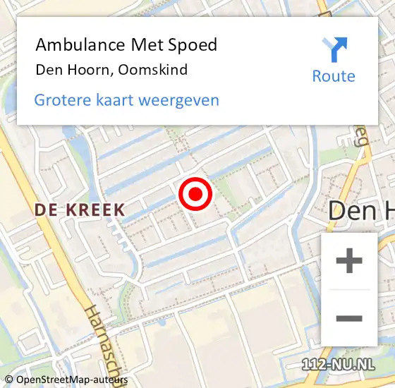 Locatie op kaart van de 112 melding: Ambulance Met Spoed Naar Den Hoorn, Oomskind op 22 mei 2016 19:13