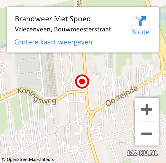 Locatie op kaart van de 112 melding: Brandweer Met Spoed Naar Vriezenveen, Bouwmeesterstraat op 22 mei 2016 20:25