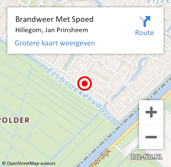 Locatie op kaart van de 112 melding: Brandweer Met Spoed Naar Hillegom, Jan Prinsheem op 22 mei 2016 20:55