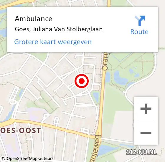 Locatie op kaart van de 112 melding: Ambulance Goes, Juliana Van Stolberglaan op 16 september 2013 09:45