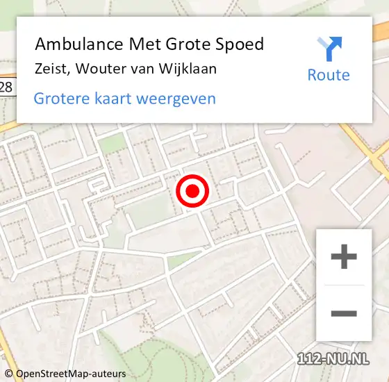 Locatie op kaart van de 112 melding: Ambulance Met Grote Spoed Naar Zeist, Wouter van Wijklaan op 22 mei 2016 22:59