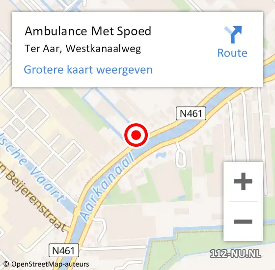 Locatie op kaart van de 112 melding: Ambulance Met Spoed Naar Ter Aar, Westkanaalweg op 16 september 2013 09:47