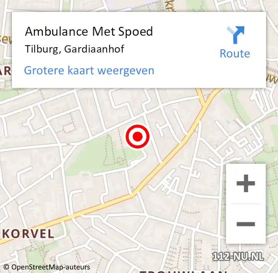 Locatie op kaart van de 112 melding: Ambulance Met Spoed Naar Tilburg, Gardiaanhof op 23 mei 2016 06:35