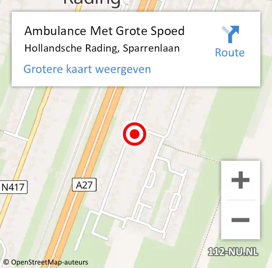 Locatie op kaart van de 112 melding: Ambulance Met Grote Spoed Naar Hollandsche Rading, Sparrenlaan op 23 mei 2016 07:11