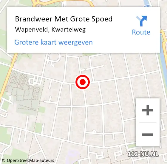 Locatie op kaart van de 112 melding: Brandweer Met Grote Spoed Naar Wapenveld, Kwartelweg op 23 mei 2016 07:54