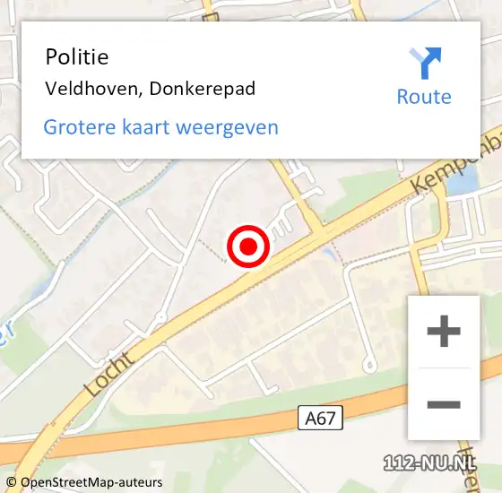 Locatie op kaart van de 112 melding: Politie Veldhoven, Donkerepad op 23 mei 2016 09:28