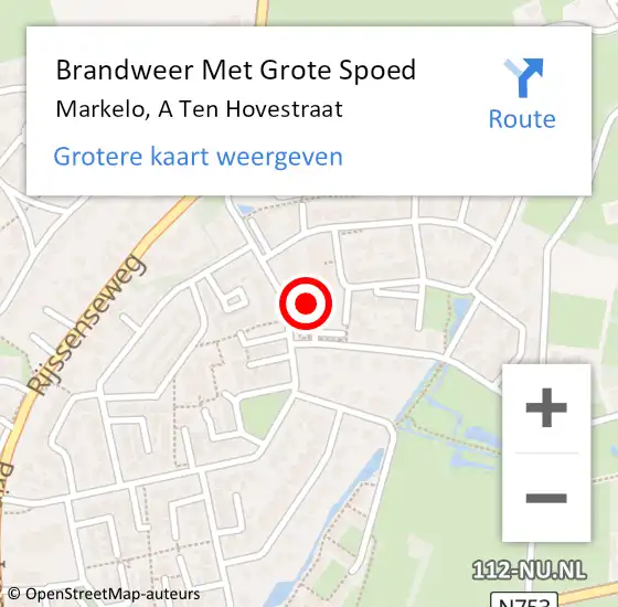 Locatie op kaart van de 112 melding: Brandweer Met Grote Spoed Naar Markelo, A Ten Hovestraat op 23 mei 2016 11:38