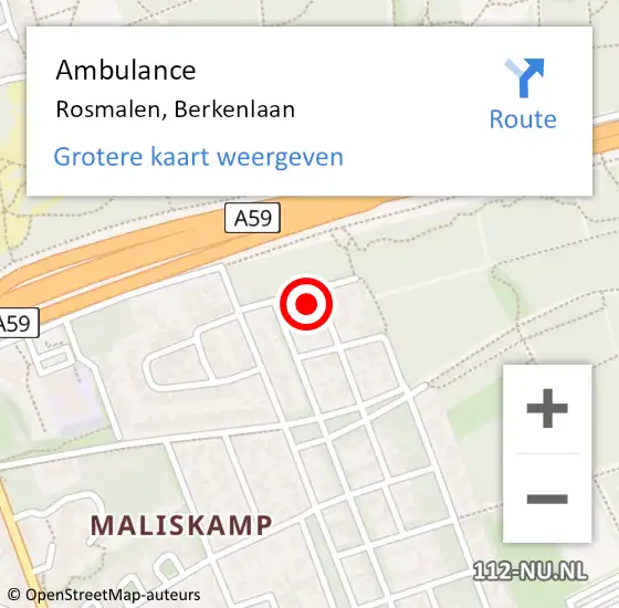 Locatie op kaart van de 112 melding: Ambulance Rosmalen, Berkenlaan op 23 mei 2016 12:47