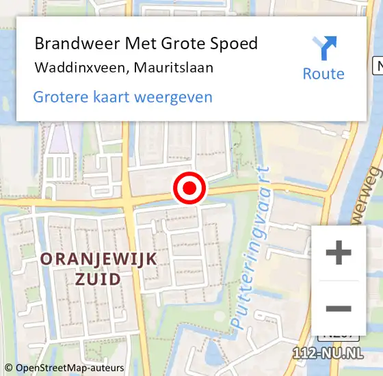 Locatie op kaart van de 112 melding: Brandweer Met Grote Spoed Naar Waddinxveen, Mauritslaan op 23 mei 2016 13:26