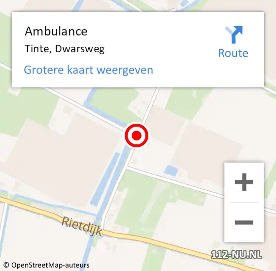 Locatie op kaart van de 112 melding: Ambulance Tinte, Dwarsweg op 23 mei 2016 16:07