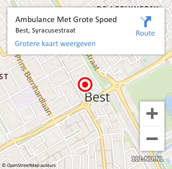 Locatie op kaart van de 112 melding: Ambulance Met Grote Spoed Naar Best, Syracusestraat op 23 mei 2016 19:43