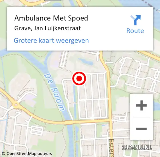 Locatie op kaart van de 112 melding: Ambulance Met Spoed Naar Grave, Jan Luijkenstraat op 23 mei 2016 22:04