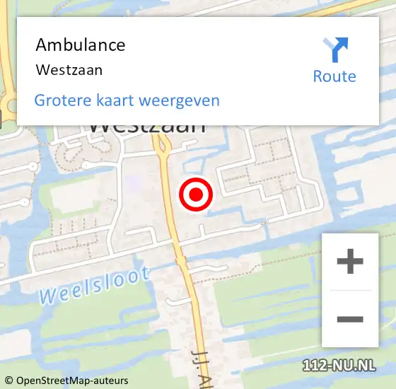 Locatie op kaart van de 112 melding: Ambulance Westzaan op 23 mei 2016 22:11