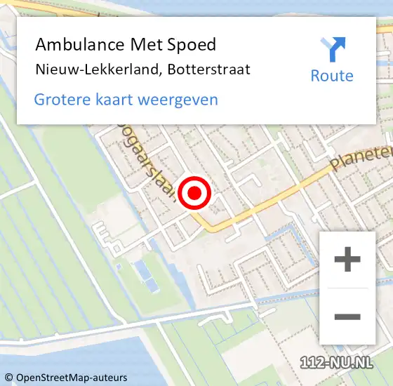 Locatie op kaart van de 112 melding: Ambulance Met Spoed Naar Nieuw-Lekkerland, Botterstraat op 23 mei 2016 23:43