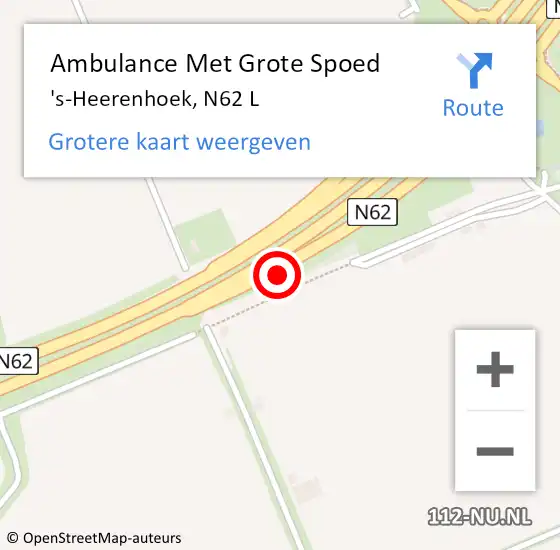 Locatie op kaart van de 112 melding: Ambulance Met Grote Spoed Naar 's-Heerenhoek, N62 L op 23 mei 2016 23:54