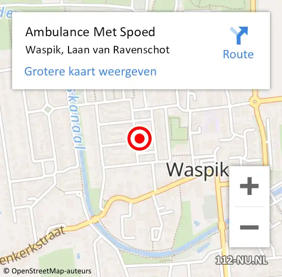 Locatie op kaart van de 112 melding: Ambulance Met Spoed Naar Waspik, Laan van Ravenschot op 24 mei 2016 00:27