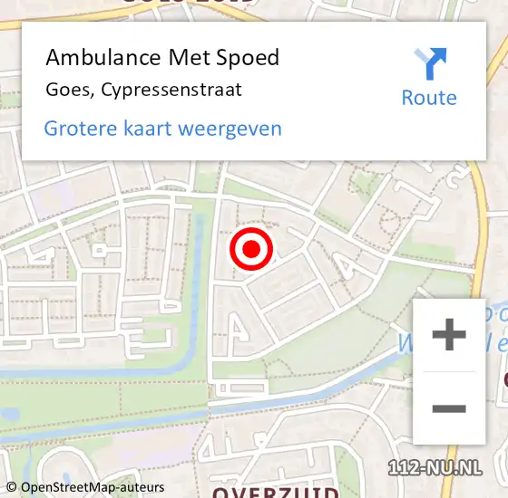 Locatie op kaart van de 112 melding: Ambulance Met Spoed Naar Goes, Cypressenstraat op 24 mei 2016 02:48