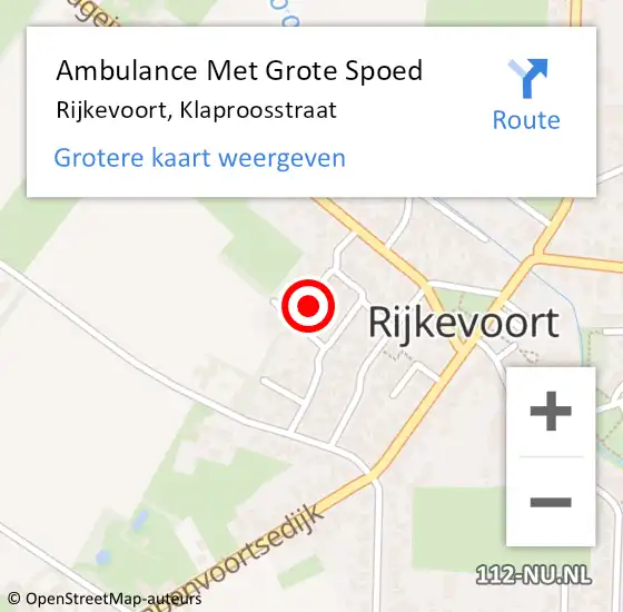 Locatie op kaart van de 112 melding: Ambulance Met Grote Spoed Naar Rijkevoort, Klaproosstraat op 24 mei 2016 02:49