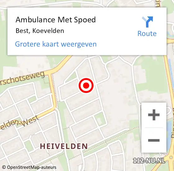 Locatie op kaart van de 112 melding: Ambulance Met Spoed Naar Best, Koevelden op 24 mei 2016 07:58