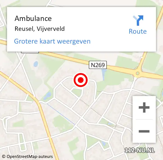 Locatie op kaart van de 112 melding: Ambulance Reusel, Vijverveld op 24 mei 2016 08:10