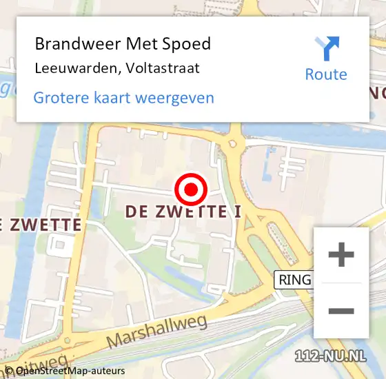 Locatie op kaart van de 112 melding: Brandweer Met Spoed Naar Leeuwarden, Voltastraat op 24 mei 2016 09:03