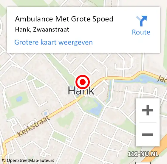 Locatie op kaart van de 112 melding: Ambulance Met Grote Spoed Naar Hank, Zwaanstraat op 24 mei 2016 09:15