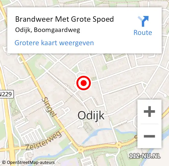 Locatie op kaart van de 112 melding: Brandweer Met Grote Spoed Naar Odijk, Boomgaardweg op 24 mei 2016 09:49