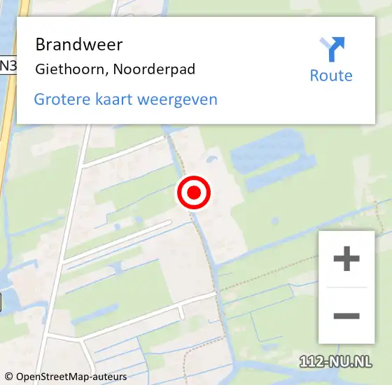 Locatie op kaart van de 112 melding: Brandweer Giethoorn, Noorderpad op 24 mei 2016 10:34