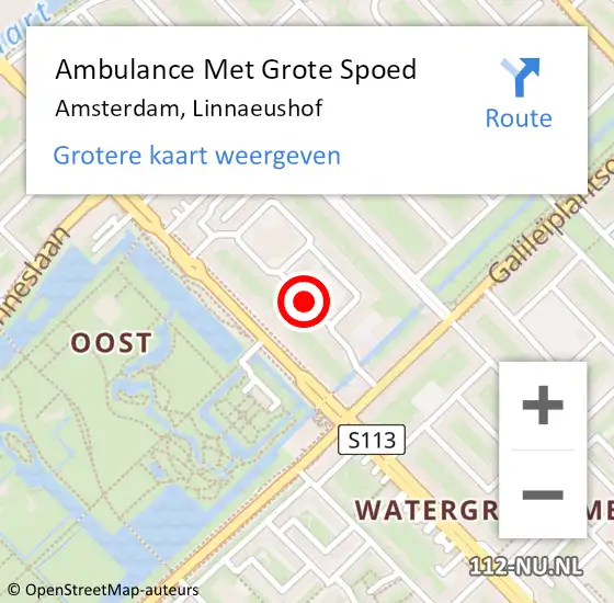 Locatie op kaart van de 112 melding: Ambulance Met Grote Spoed Naar Amsterdam, Linnaeushof op 24 mei 2016 11:03