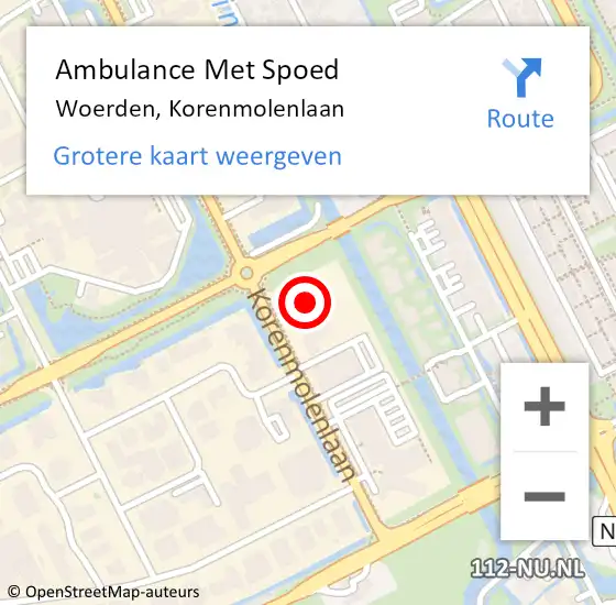 Locatie op kaart van de 112 melding: Ambulance Met Spoed Naar Woerden, Korenmolenlaan op 24 mei 2016 11:59