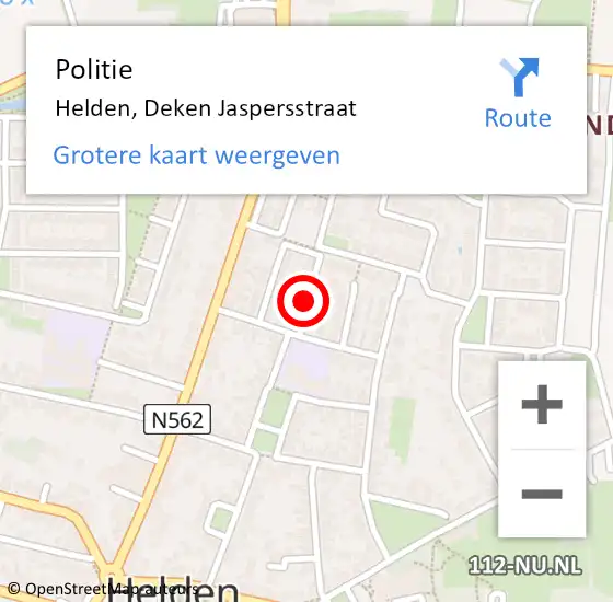 Locatie op kaart van de 112 melding: Politie Helden, Deken Jaspersstraat op 24 mei 2016 12:12