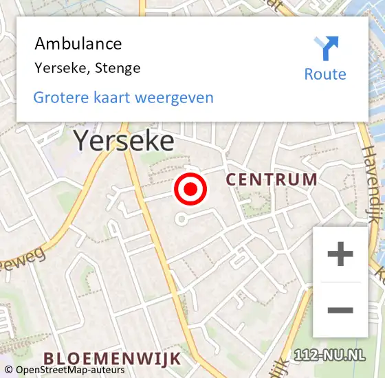 Locatie op kaart van de 112 melding: Ambulance Yerseke, Stenge op 24 mei 2016 12:15