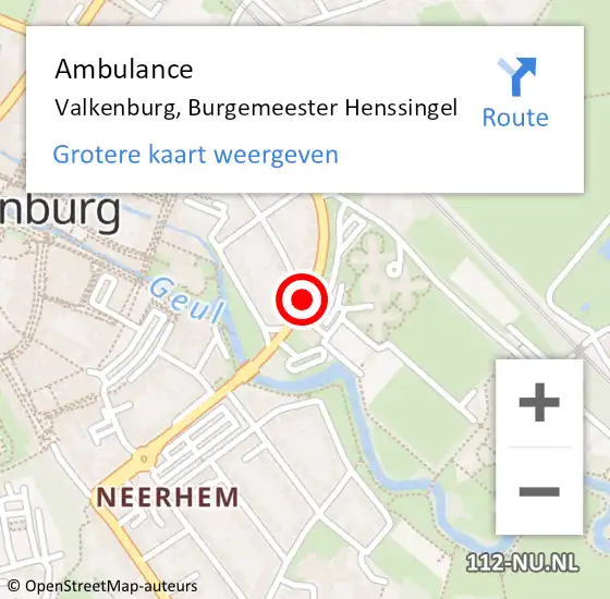 Locatie op kaart van de 112 melding: Ambulance Valkenburg, Burgemeester Henssingel op 24 mei 2016 12:18