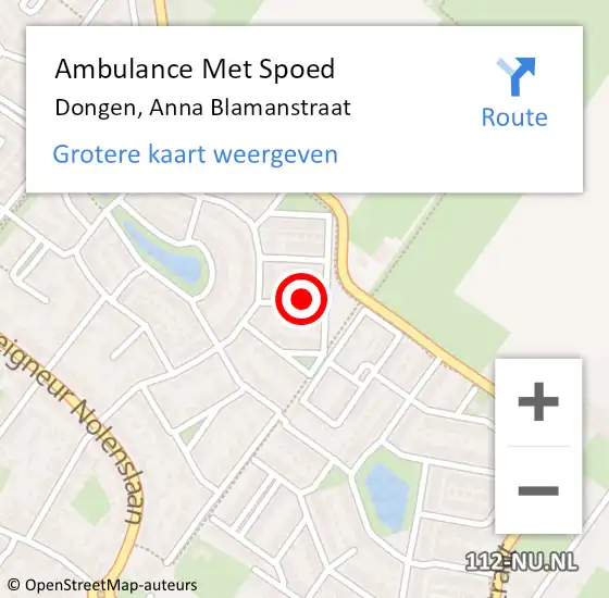 Locatie op kaart van de 112 melding: Ambulance Met Spoed Naar Dongen, Anna Blamanstraat op 24 mei 2016 12:30