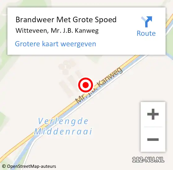 Locatie op kaart van de 112 melding: Brandweer Met Grote Spoed Naar Witteveen, B. Kanweg op 24 mei 2016 12:37